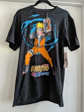 Naruto Shippuden Black Tee with Orange & Blue Graphic New With Tags Men's Medium